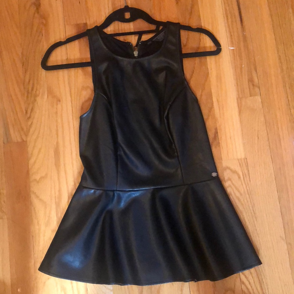 Black Leather Peplum Shirt